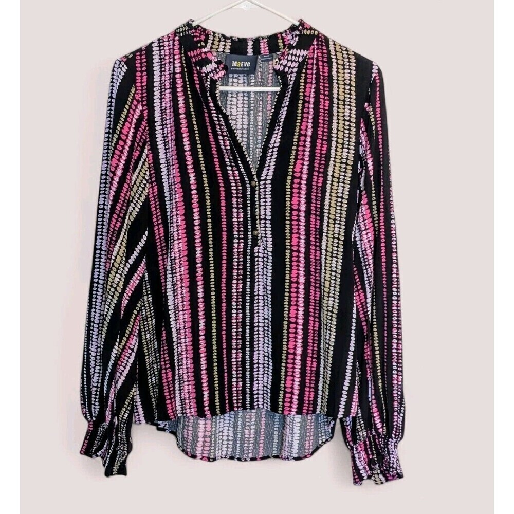 Maeve Anthropologie Womens Colette Black Pink Peasant Balloon Sleeve Top Med - Picture 2 of 9